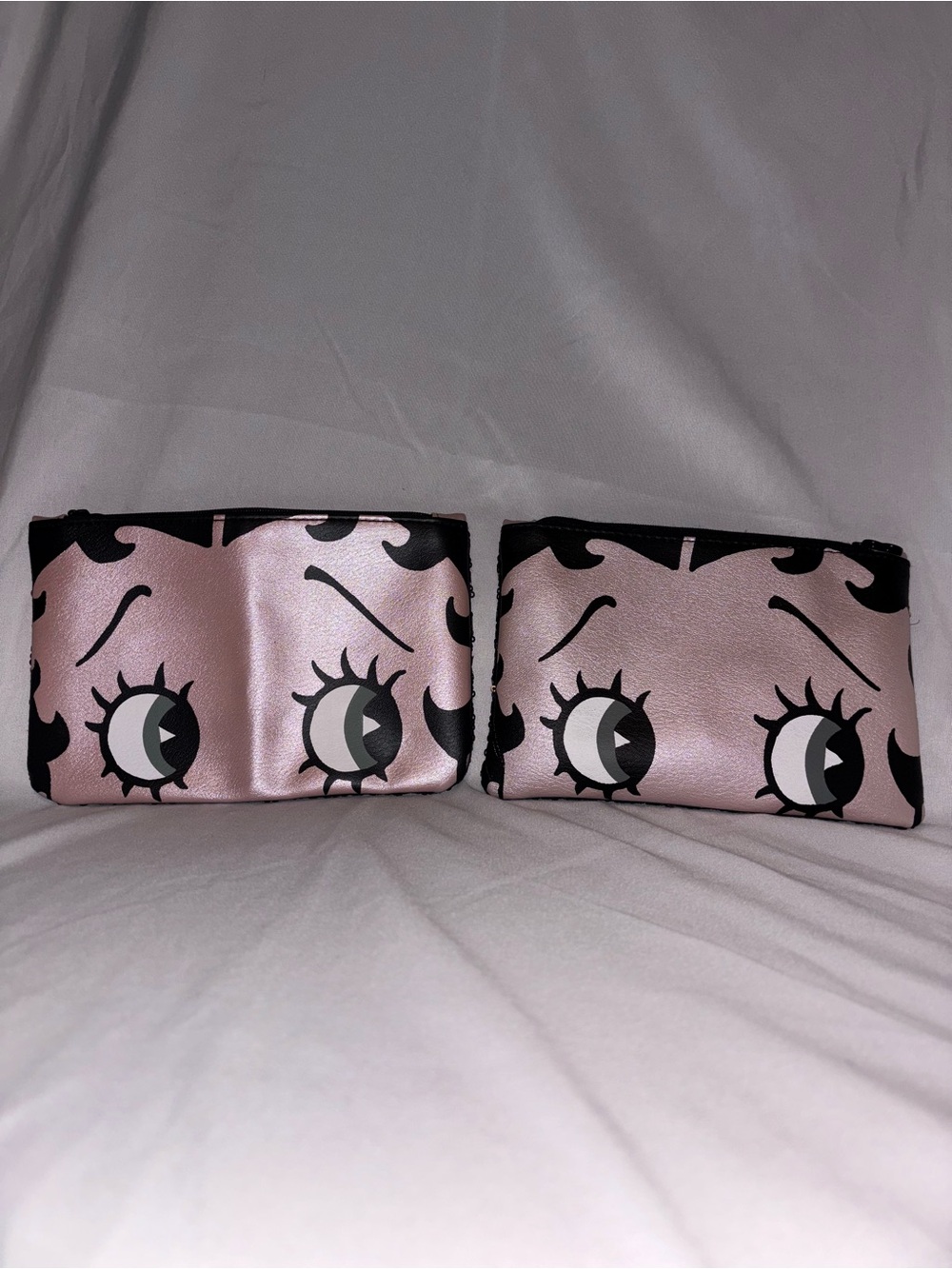 ipsy Pink Betty Boop Eye-Print Satin Cosmetic Pouches - Twin Set